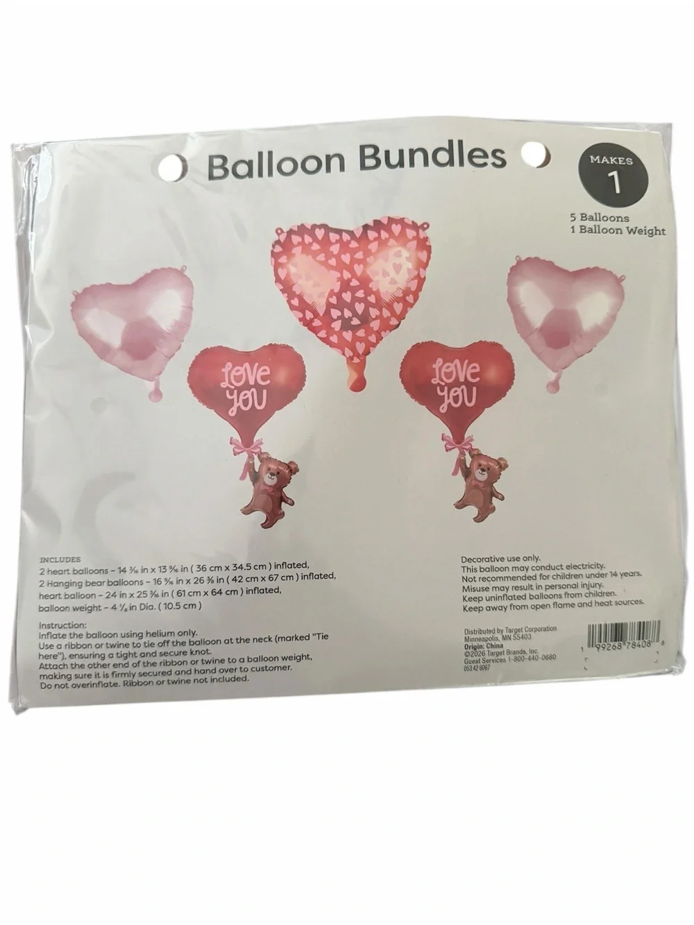 Balloon Bundles Heart Teddy Bear Balloon Set - Pink